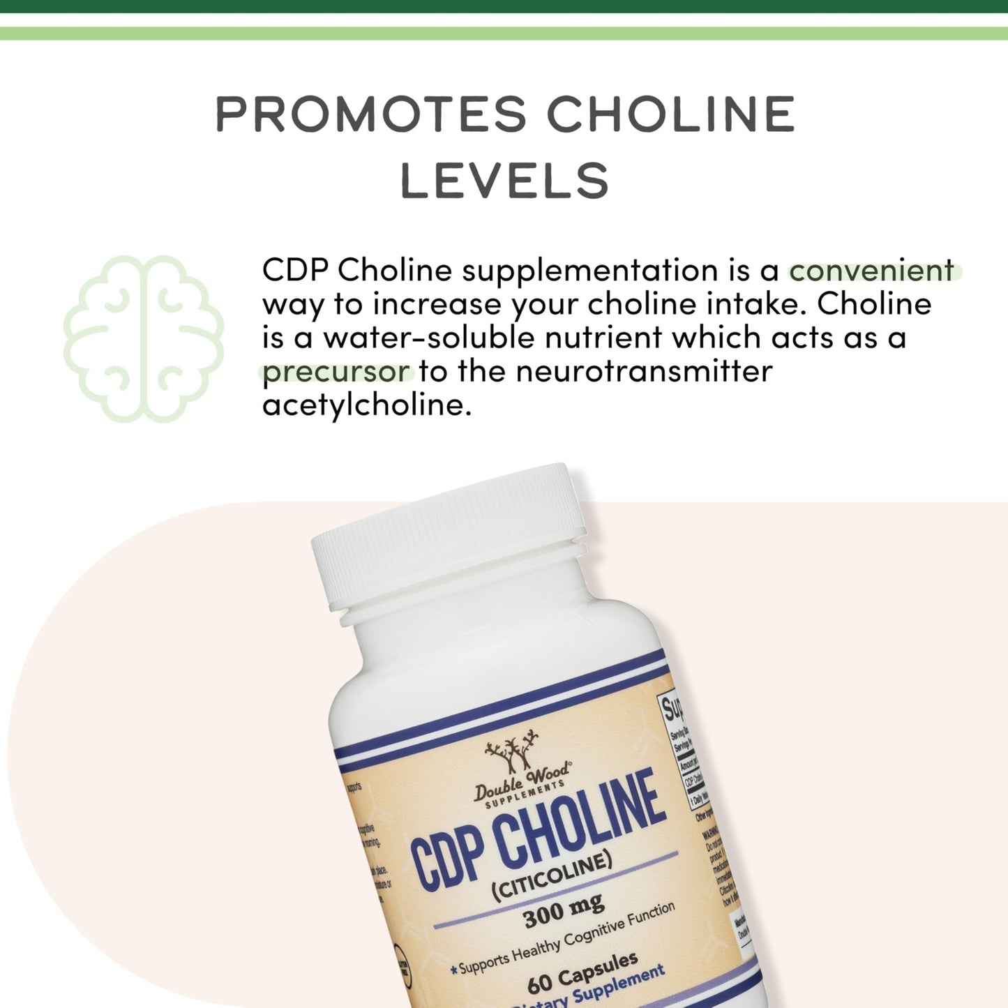 Double Wood Supplements CDP Choline (Citicoline) Supplement, Pharmaceutical Grade, Third Party Tested (60 Capsules 300mg) - PrimeBioHealth - canada supplements