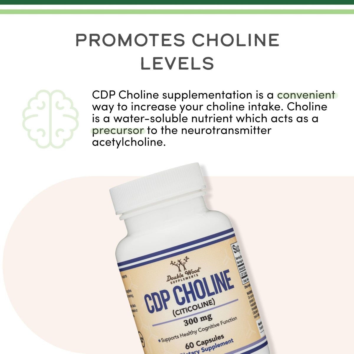 Double Wood Supplements CDP Choline (Citicoline) Supplement, Pharmaceutical Grade, Third Party Tested (60 Capsules 300mg) - PrimeBioHealth - canada supplements