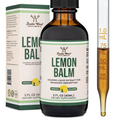 Double Wood Supplements Organic Lemon Balm Tincture - for Digestion & Relaxation 590mg - 2FL OZ, 120 Servings - PrimeBioHealth - canada supplements