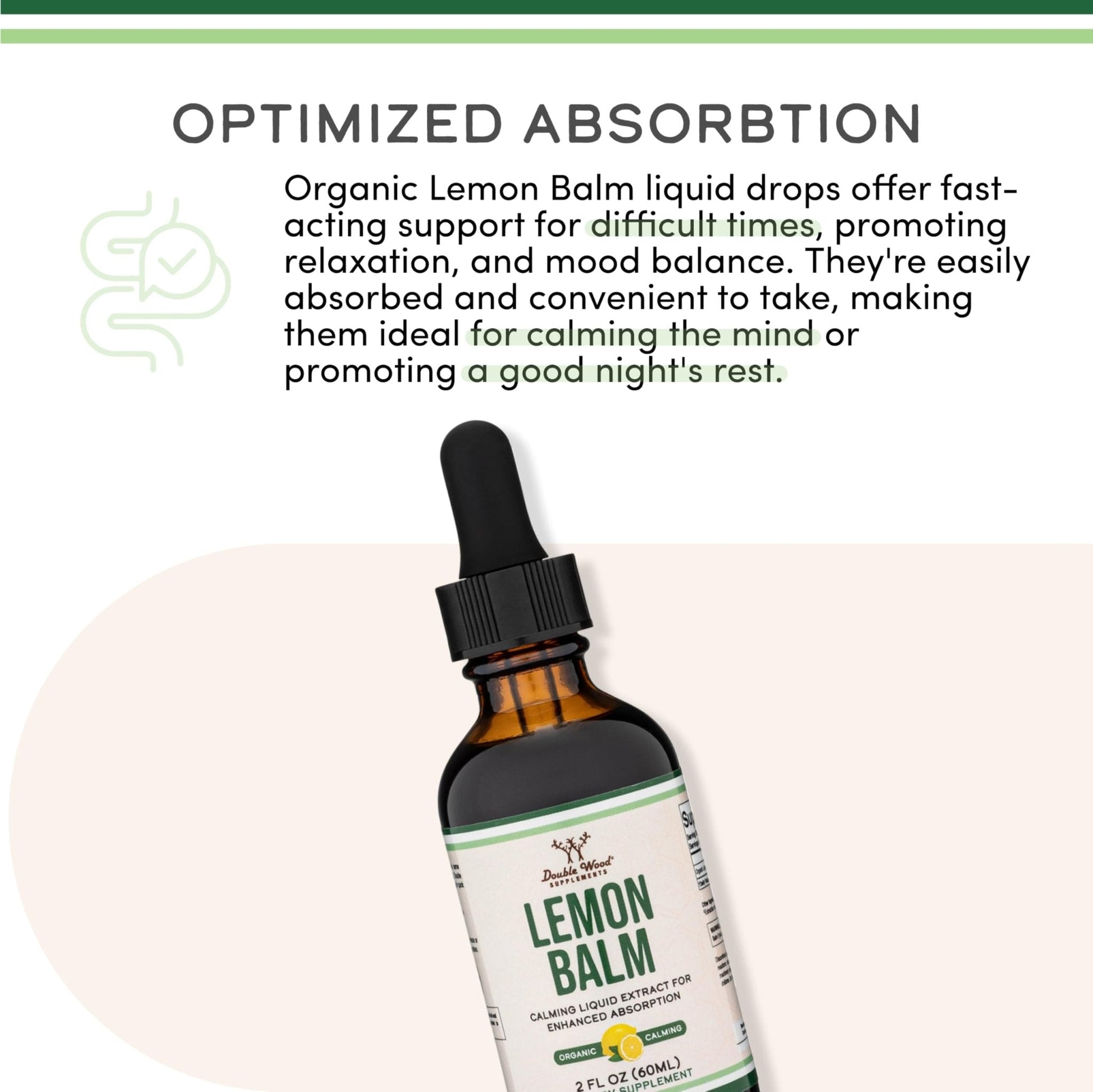 Double Wood Supplements Organic Lemon Balm Tincture - for Digestion & Relaxation 590mg - 2FL OZ, 120 Servings - PrimeBioHealth - canada supplements