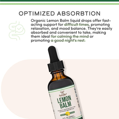 Double Wood Supplements Organic Lemon Balm Tincture - for Digestion & Relaxation 590mg - 2FL OZ, 120 Servings - PrimeBioHealth - canada supplements
