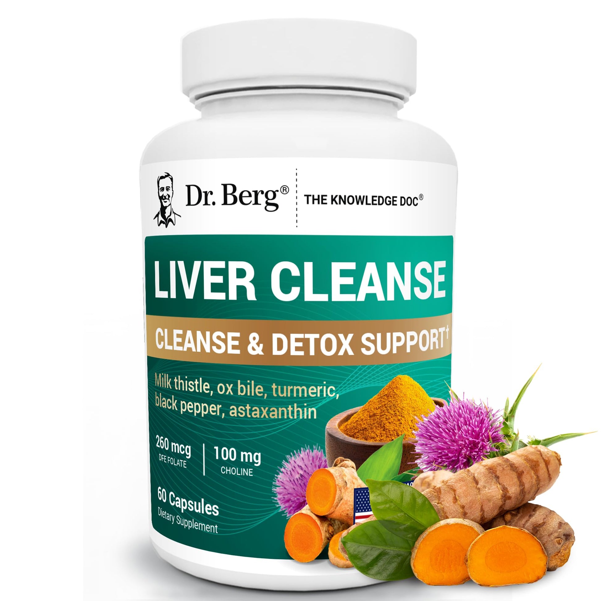 Dr. Berg Liver Cleanse Detox Capsules w/Unique Blend of Milk Thistle, Ox Bile & Folate - Liver Supplement Includes Turmeric, Black Pepper & Choline - 60 Capsules - PrimeBioHealth - canada supplements