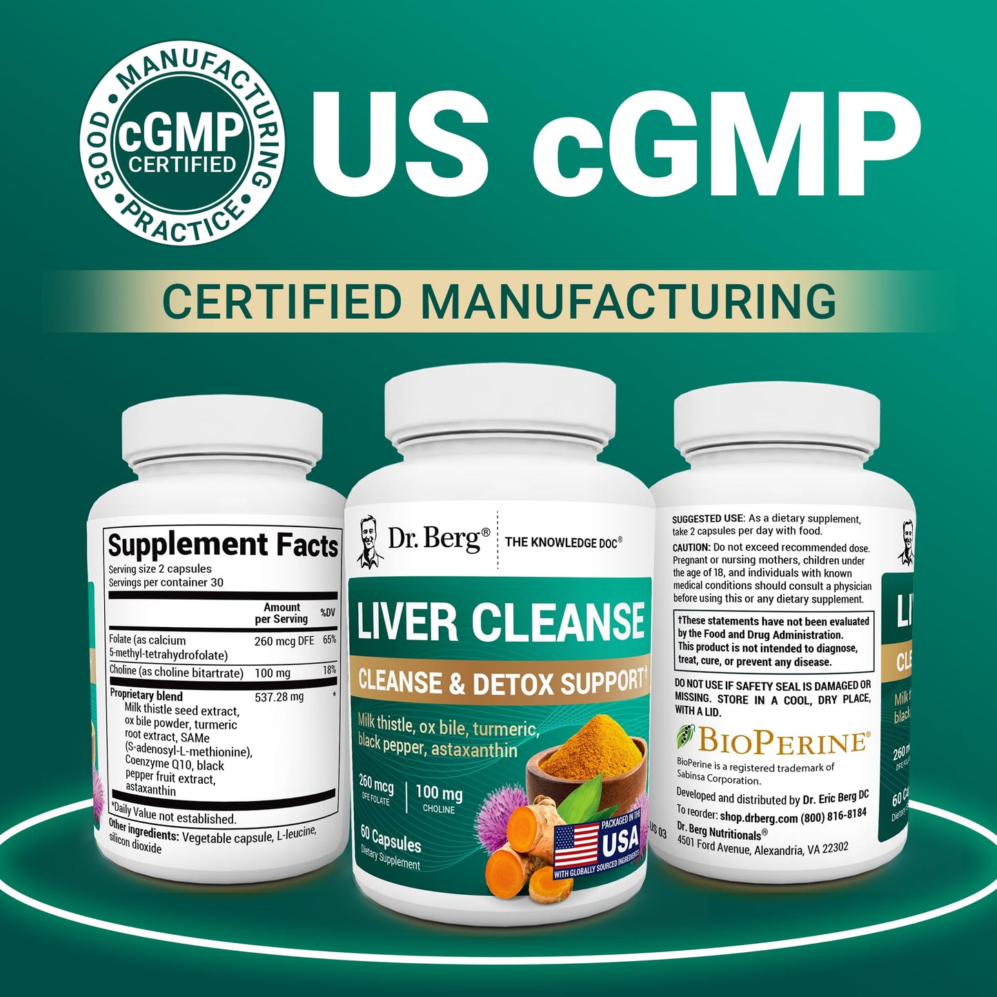 Dr. Berg Liver Cleanse Detox Capsules w/Unique Blend of Milk Thistle, Ox Bile & Folate - Liver Supplement Includes Turmeric, Black Pepper & Choline - 60 Capsules - PrimeBioHealth - canada supplements