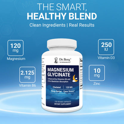 Dr. Berg Magnesium Glycinate 150ct – 4-in-1 Chelated for Muscle, Nerve, Sleep & Stress Support*– w/ D3, B6 & Zinc – 4X Lab-Tested - PrimeBioHealth - canada supplements