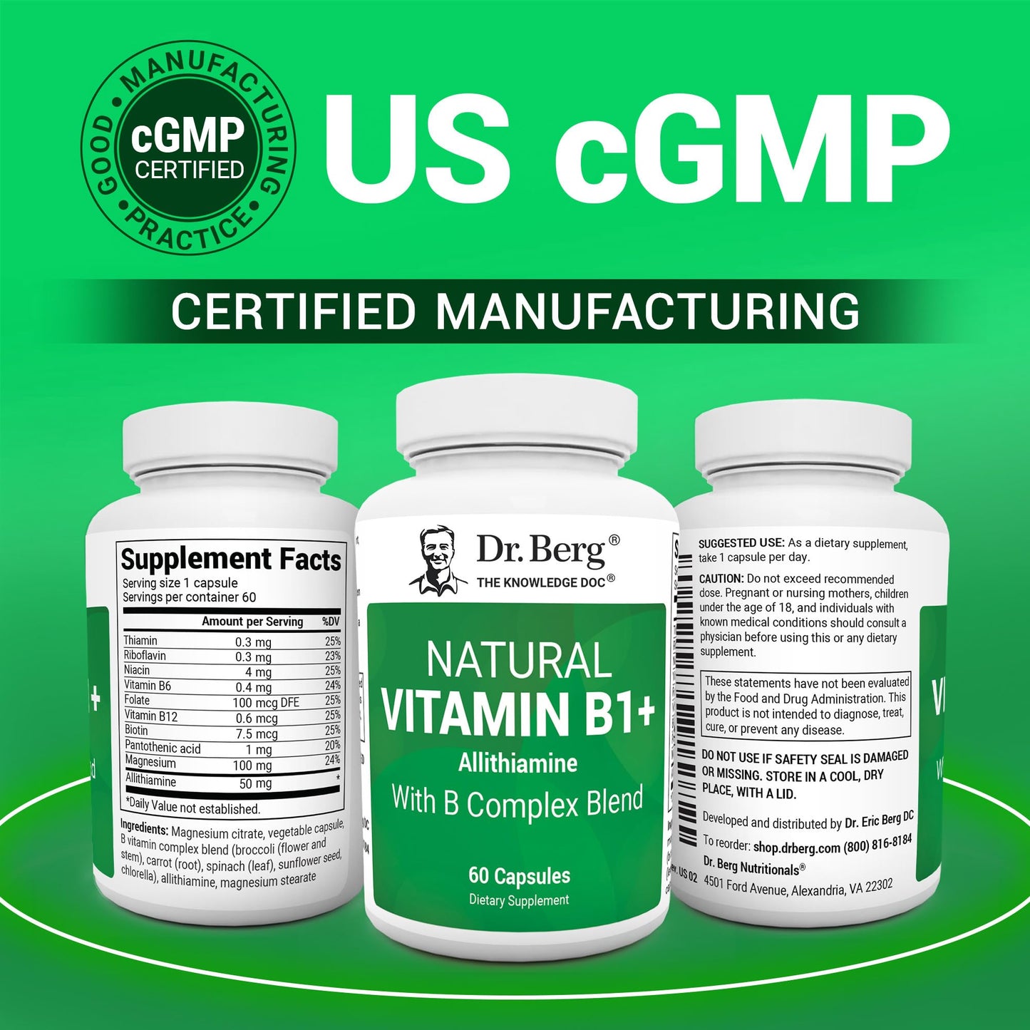 Dr. Berg Natural Vitamin B1 B6 B12 Complex - Allithiamine Vitamin B1 Supplement with 8 Essential Vitamin B Complex for Men & Women Including Thiamin - PrimeBioHealth - canada supplements