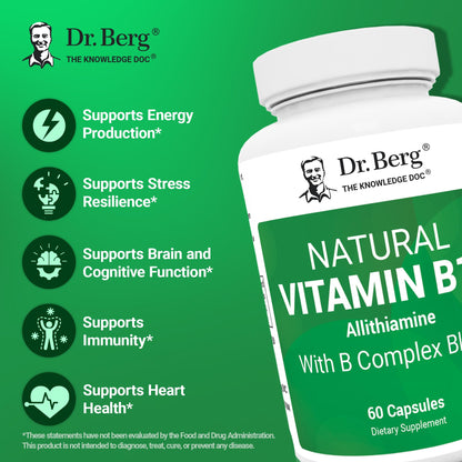 Dr. Berg Natural Vitamin B1 B6 B12 Complex - Allithiamine Vitamin B1 Supplement with 8 Essential Vitamin B Complex for Men & Women Including Thiamin - PrimeBioHealth - canada supplements