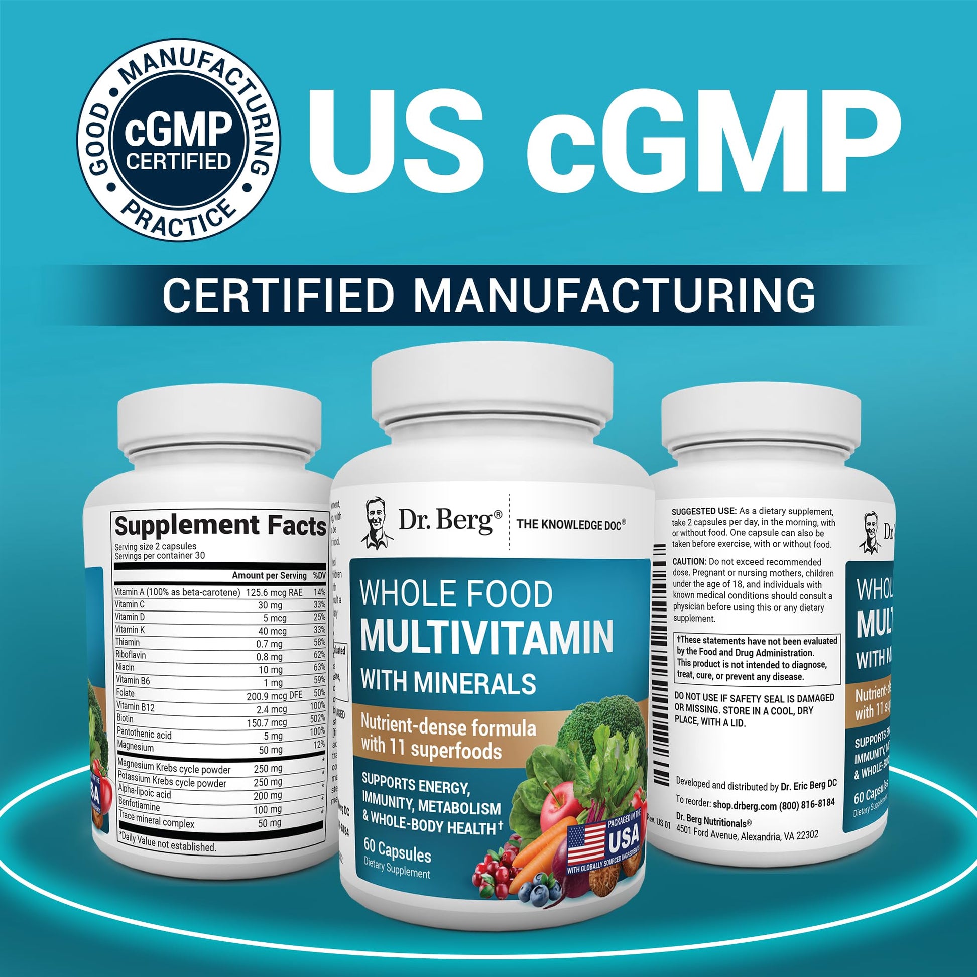 Dr. Berg Whole Food Multivitamin with Minerals - Daily Multivitamin for Men and Women - Includes Premium Whole Food Fruits and Vegetable Blend with Folate - PrimeBioHealth - canada supplements