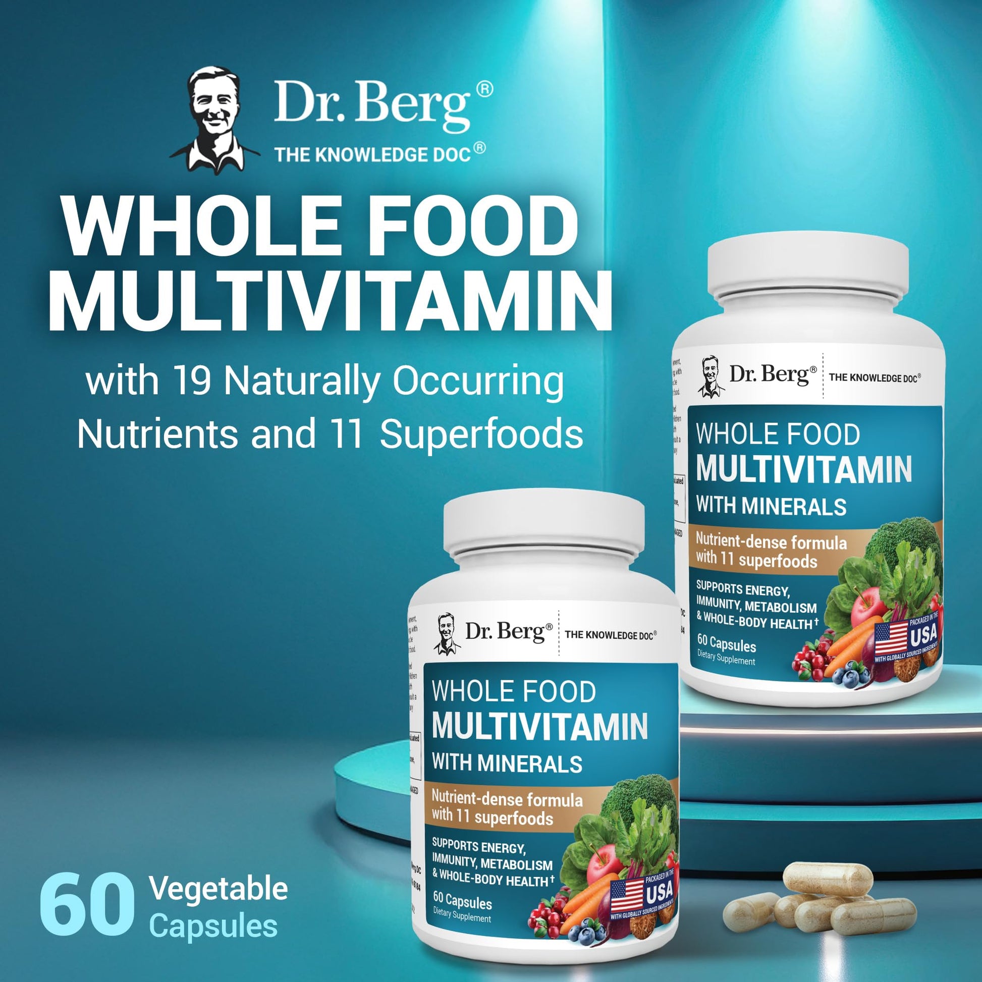 Dr. Berg Whole Food Multivitamin with Minerals - Daily Multivitamin for Men and Women - Includes Premium Whole Food Fruits and Vegetable Blend with Folate - PrimeBioHealth - canada supplements