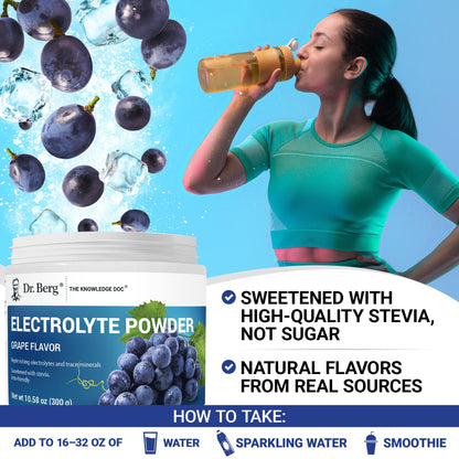 Dr. Berg Zero Sugar Hydration Keto Electrolyte Powder - Enhanced w/ 1000 mg of Potassium & Real Pink Himalayan Salt (NOT Table Salt) - Grape Flavor Hydration Drink Mix Supplement - 50 Servings - PrimeBioHealth - canada supplements