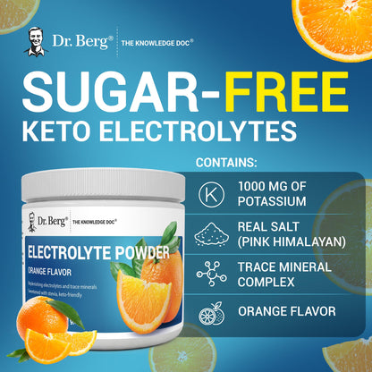 Dr. Berg Zero Sugar Hydration Keto Electrolyte Powder - Enhanced w/ 1000 mg of Potassium & Real Pink Himalayan Salt (NOT Table Salt) - Orange Flavor Hydration Drink Mix Supplement - 50 Servings - PrimeBioHealth - canada supplements