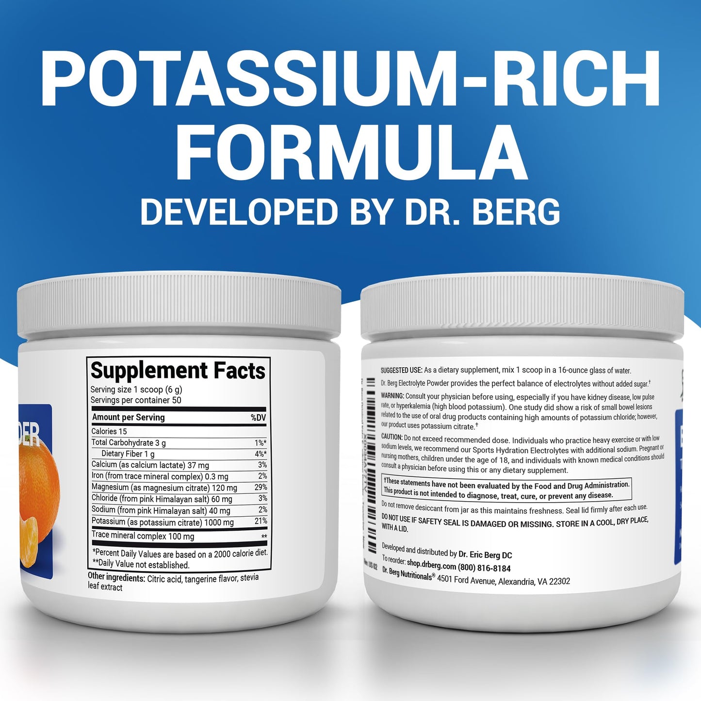 Dr. Berg Zero Sugar Hydration Keto Electrolyte Powder - Enhanced w/ 1000 mg of Potassium & Real Pink Himalayan Salt (NOT Table Salt) - Tangerine Flavor Hydration Drink Mix Supplement - 50 Servings - PrimeBioHealth - canada supplements