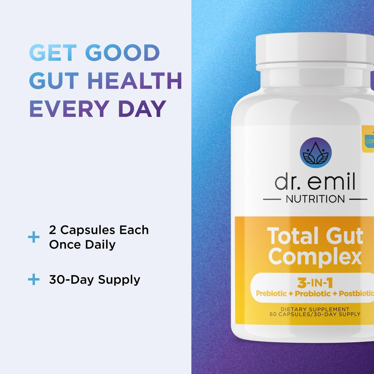 DR. EMIL NUTRITION Total Gut Health Complex - Prebiotic, Probiotic & Postbiotic Supplement - Supports Digestive Health, Bloating & Gut Balance - PrimeBioHealth - canada supplements