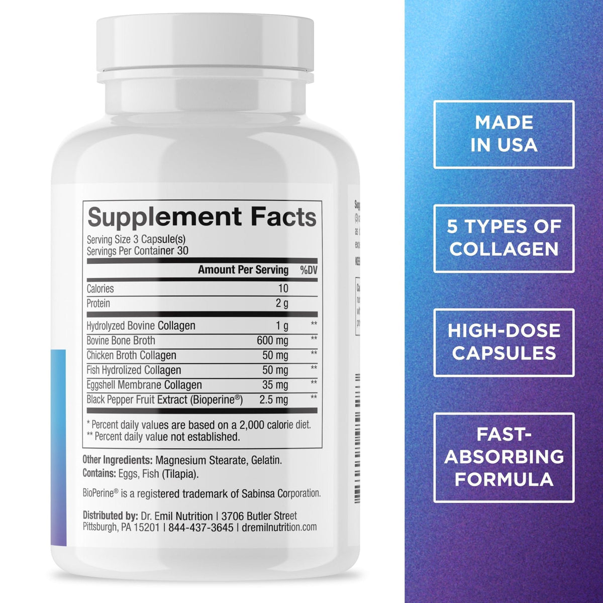 DR. EMIL NUTRITION Women's Multi Collagen Pills | Collagen Supplements | Support Hair, Skin, Nails & Joints | Hydrolyzed Collagen Supplements - PrimeBioHealth - canada supplements