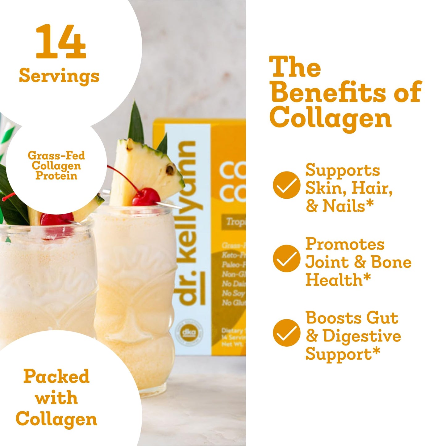Dr. Kellyann Collagen Cooler – Tropical Pina Colada | 15g Grass-Fed Collagen Protein per Serving | Keto & Paleo Friendly, - PrimeBioHealth - canada supplements