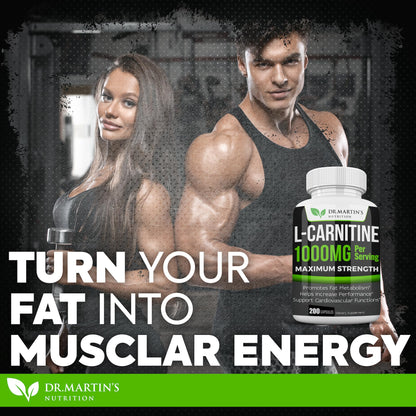DR. MARTIN'S NUTRITION Extra Strength L-Carnitine - 200 Capsules - 1000mg Per Serving - Boost Your Metabolism and Increase Performance - PrimeBioHealth - canada supplements