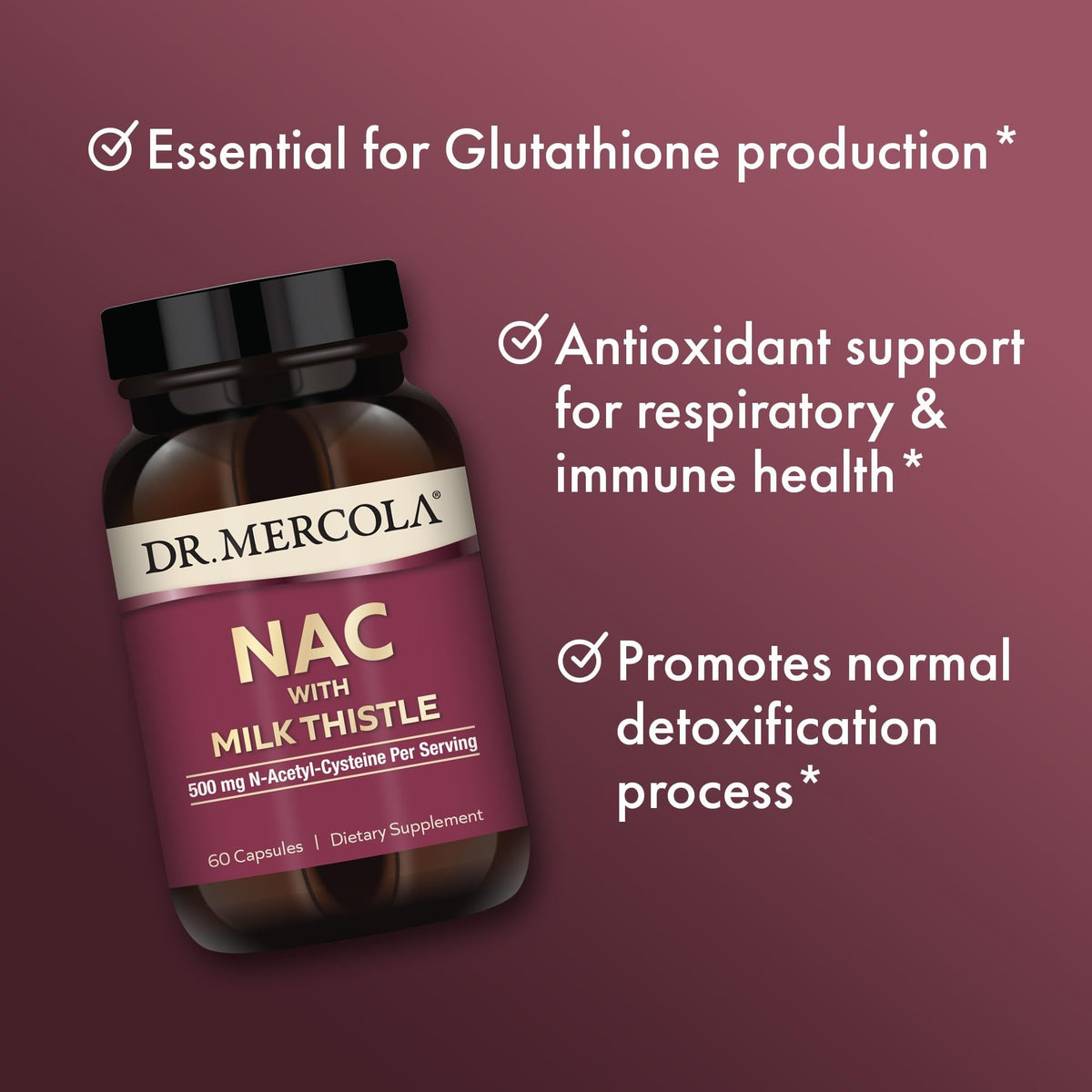 Dr. Mercola NAC with Milk Thistle - with Antioxidants - Supports Normal Detoxification Processes - 500 mg N-Acetyl-Cysteine per Serving - Non-GMO - PrimeBioHealth - canada supplements