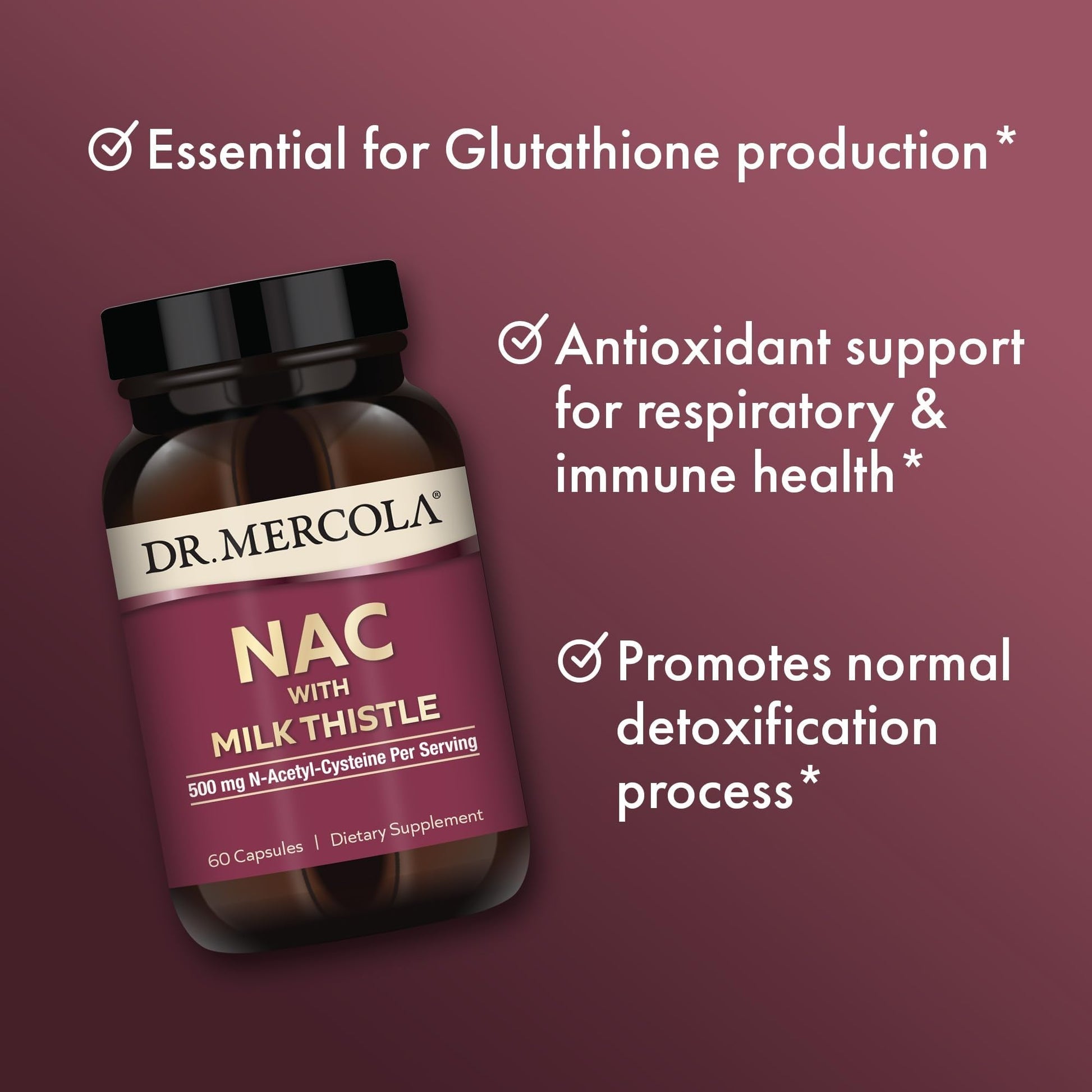 Dr. Mercola NAC with Milk Thistle - with Antioxidants - Supports Normal Detoxification Processes - 500 mg N-Acetyl-Cysteine per Serving - Non-GMO - PrimeBioHealth - canada supplements