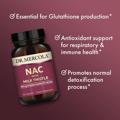 Dr. Mercola NAC with Milk Thistle - with Antioxidants - Supports Normal Detoxification Processes - 500 mg N-Acetyl-Cysteine per Serving - Non-GMO - PrimeBioHealth - canada supplements