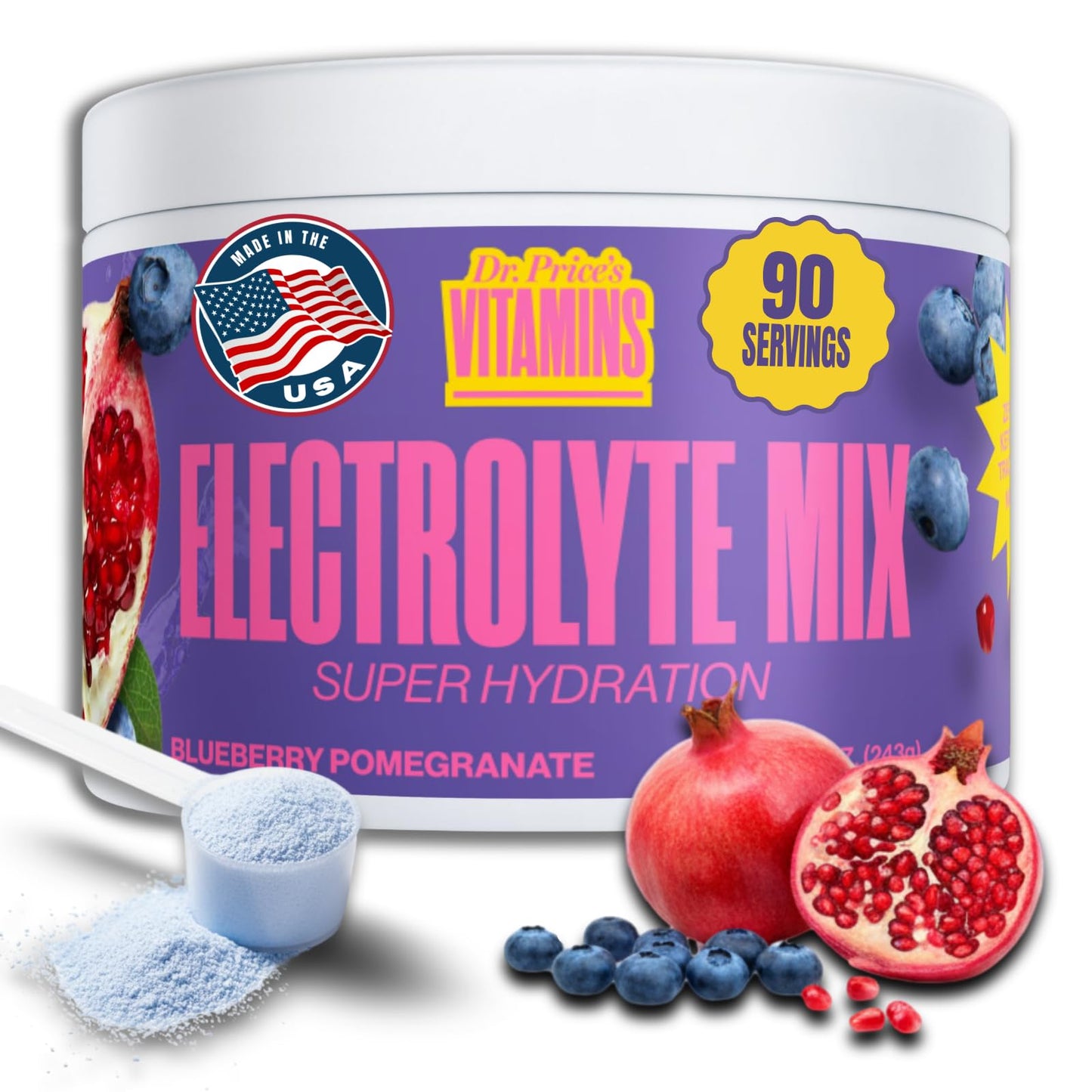 Dr. Price’s Electrolytes Powder Bulk – Blueberry Pomegranate, 90 Servings | Sugar Free Hydration Drink Mix with 72+ Trace Minerals, Manganese | Keto Electrolytes - PrimeBioHealth - canada supplements