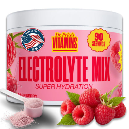 Dr. Price’s Electrolytes Powder Bulk – Raspberry, 90 Servings | Sugar Free Hydration Drink Mix with 72+ Trace Minerals, Manganese | Keto Electrolytes - PrimeBioHealth - canada supplements