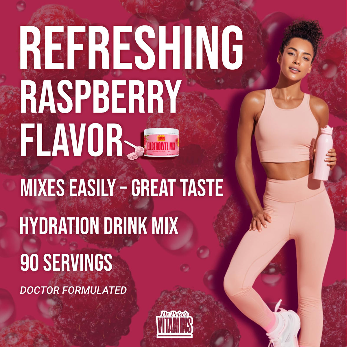 Dr. Price’s Electrolytes Powder Bulk – Raspberry, 90 Servings | Sugar Free Hydration Drink Mix with 72+ Trace Minerals, Manganese | Keto Electrolytes - PrimeBioHealth - canada supplements