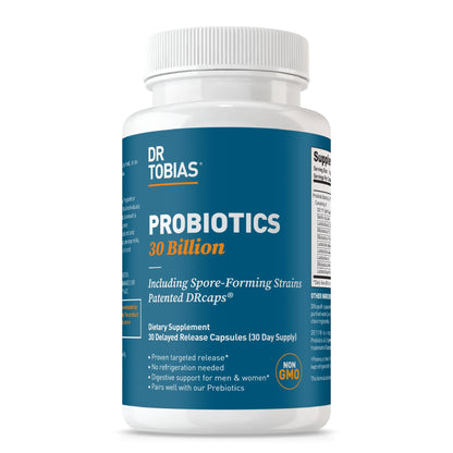 Dr. Tobias Probiotics 30 Billion, 10 Strains, 30 Billion CFU's, Targeted Release Probiotics for Women & Men, Supports Digestive Health, Shelf-Stable, - PrimeBioHealth - canada supplements
