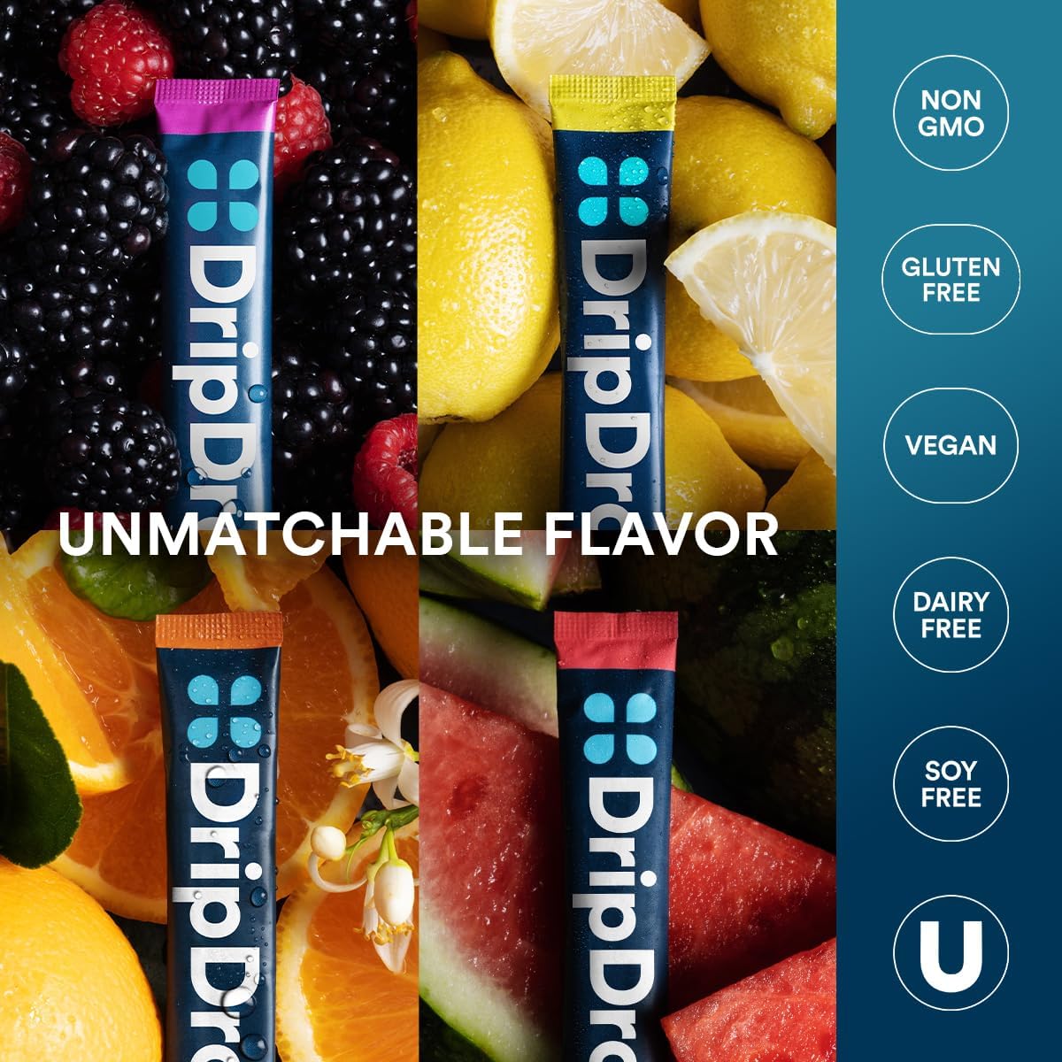 DripDrop Hydration Packets - Bold Variety Pack - Single Serve Electrolytes Powder Drink Mix - Watermelon, Berry, Lemon, Orange - PrimeBioHealth - canada supplements