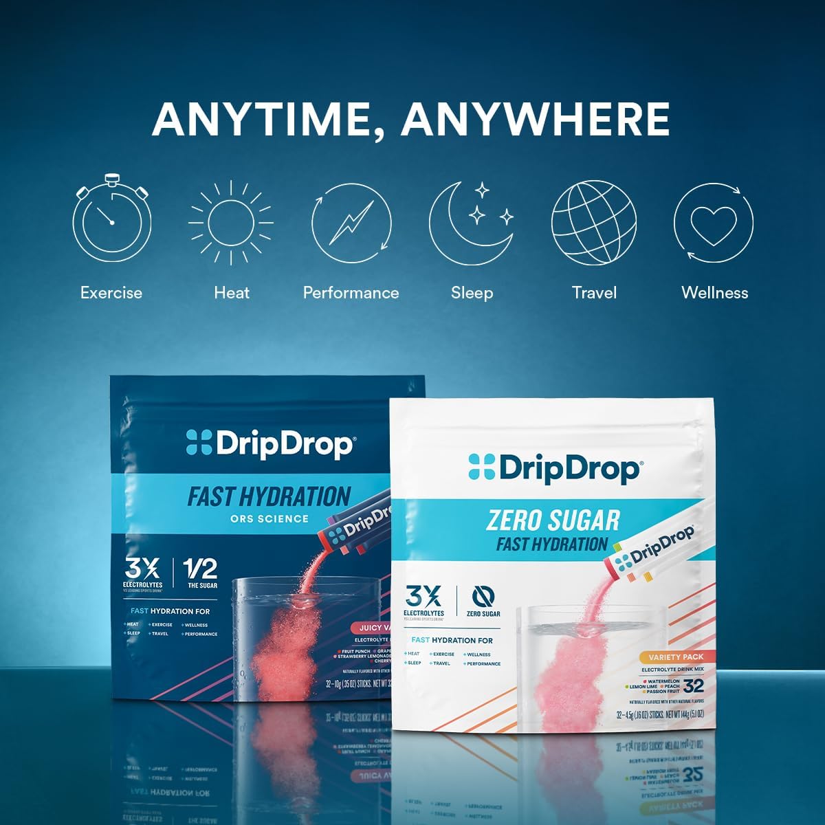 DripDrop Hydration Packets - Bold Variety Pack - Single Serve Electrolytes Powder Drink Mix - Watermelon, Berry, Lemon, Orange - PrimeBioHealth - canada supplements