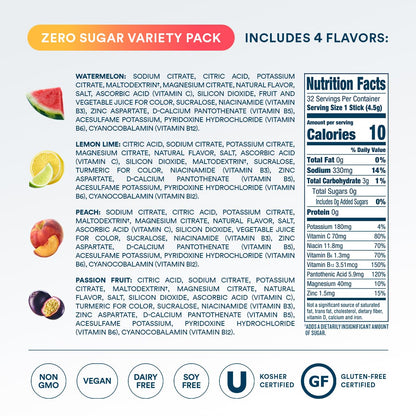 DripDrop Sugar Free Hydration Packets - Zero Classic Variety Pack - Single Serve Electrolytes Powder Drink Mix - Lemon Lime, Watermelon, Peach, Passion Fruit - PrimeBioHealth - canada supplements