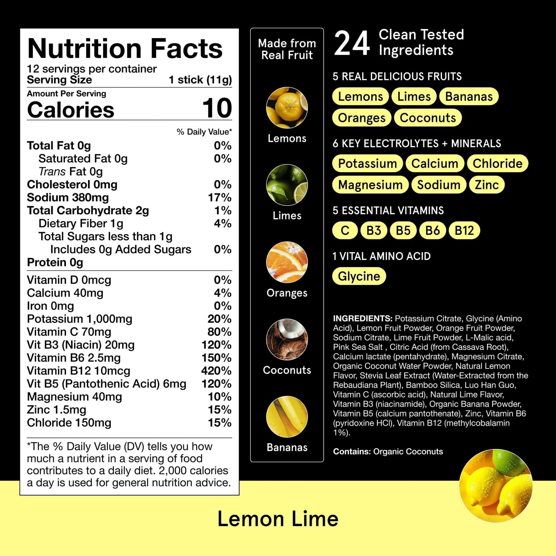 DryWater Electrolyte Powder Packets, Lemon Lime - Hydration Packets Drink Mix with Zero Added Sugar for Rehydration & Energy - 6 Key Electrolytes - PrimeBioHealth - canada supplements