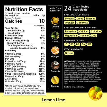 DryWater Electrolyte Powder Packets, Lemon Lime - Hydration Packets Drink Mix with Zero Added Sugar for Rehydration & Energy - 6 Key Electrolytes - PrimeBioHealth - canada supplements