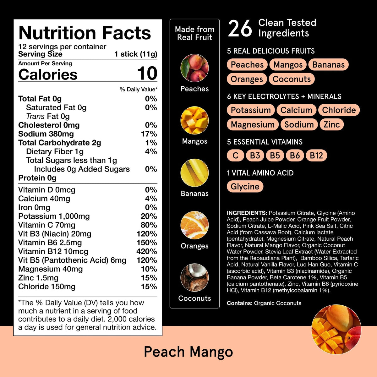 DryWater Electrolyte Powder Packets, Peach Mango - Hydration Packets Drink Mix with Zero Added Sugar for Rehydration & Energy - 6 Key Electrolytes - PrimeBioHealth - canada supplements