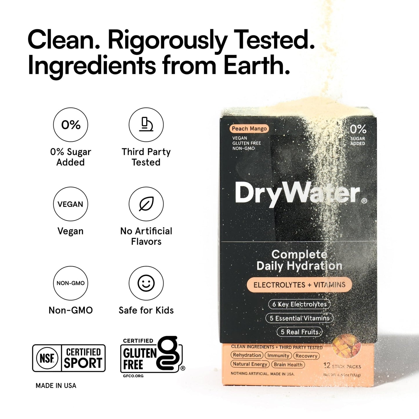 DryWater Electrolyte Powder Packets, Peach Mango - Hydration Packets Drink Mix with Zero Added Sugar for Rehydration & Energy - 6 Key Electrolytes - PrimeBioHealth - canada supplements