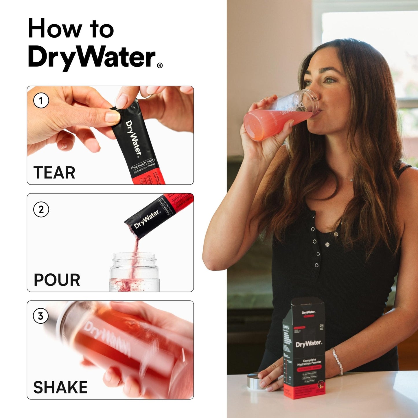 DryWater Electrolyte Powder Packets, Raspberry Lemon - Stevia-Free Hydration Packets Drink Mix with Zero Added Sugar for Rehydration & Energy - 6 Key Electrolytes - PrimeBioHealth - canada supplements