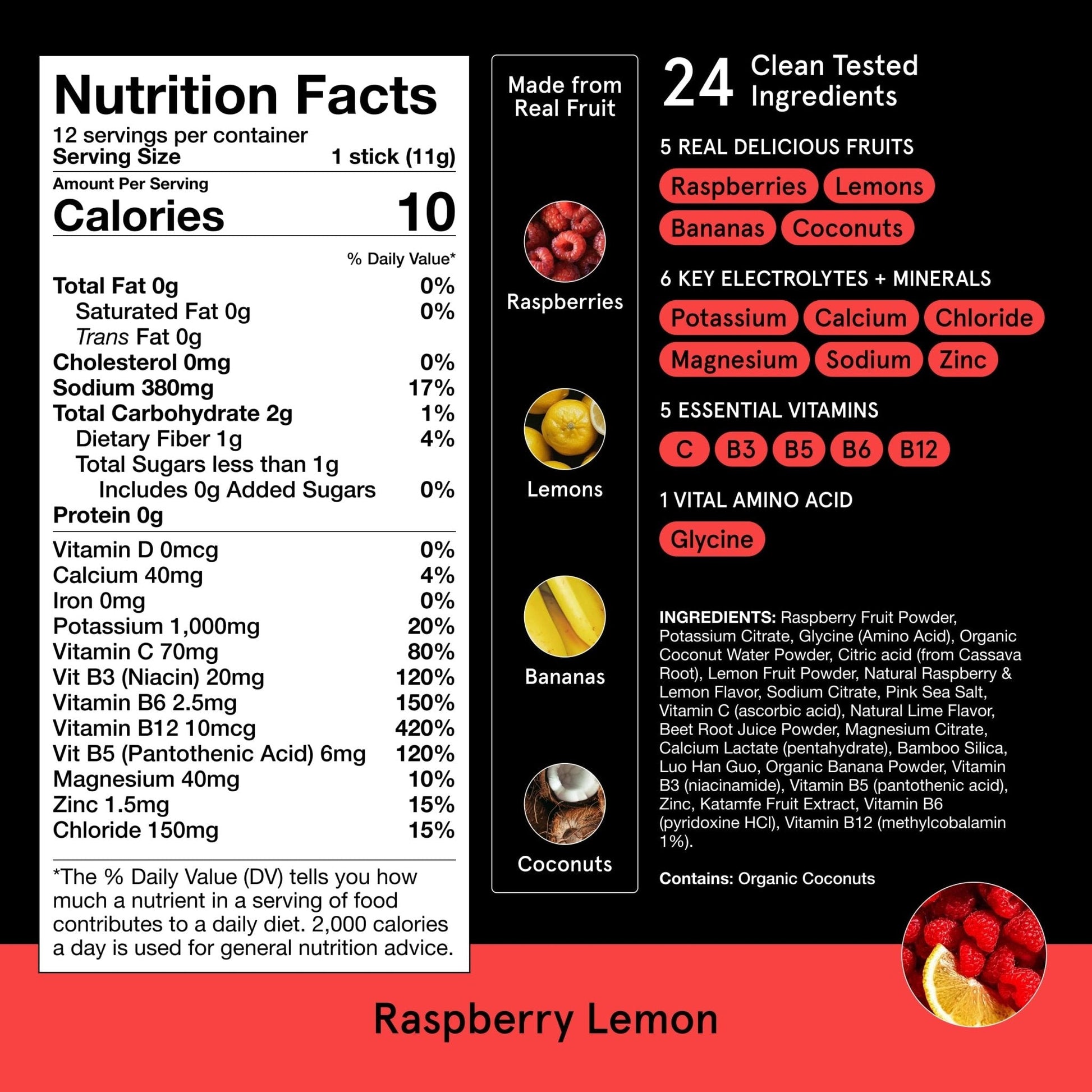 DryWater Electrolyte Powder Packets, Raspberry Lemon - Stevia-Free Hydration Packets Drink Mix with Zero Added Sugar for Rehydration & Energy - 6 Key Electrolytes - PrimeBioHealth - canada supplements