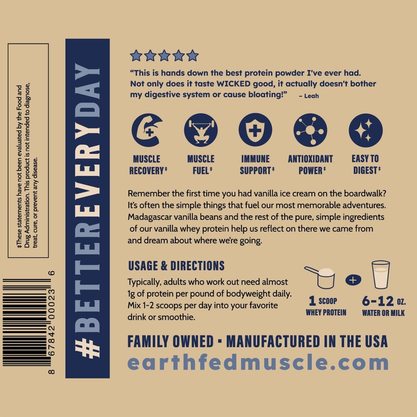 Earth Fed Muscle Whey Back Irish Grass Fed Whey Protein Isolate, Third-Party Certified. 25g Protein, Vanilla - Non-GMO, Hormone Free, Soy Free, Gluten Free - 2 LB, 29 Servings - PrimeBioHealth - canada supplements