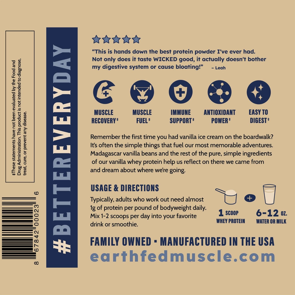 Earth Fed Muscle Whey Back Irish Grass Fed Whey Protein Isolate, Third-Party Certified. 25g Protein, Vanilla - Non-GMO, Hormone Free, Soy Free, Gluten Free - 2 LB, 29 Servings - PrimeBioHealth - canada supplements