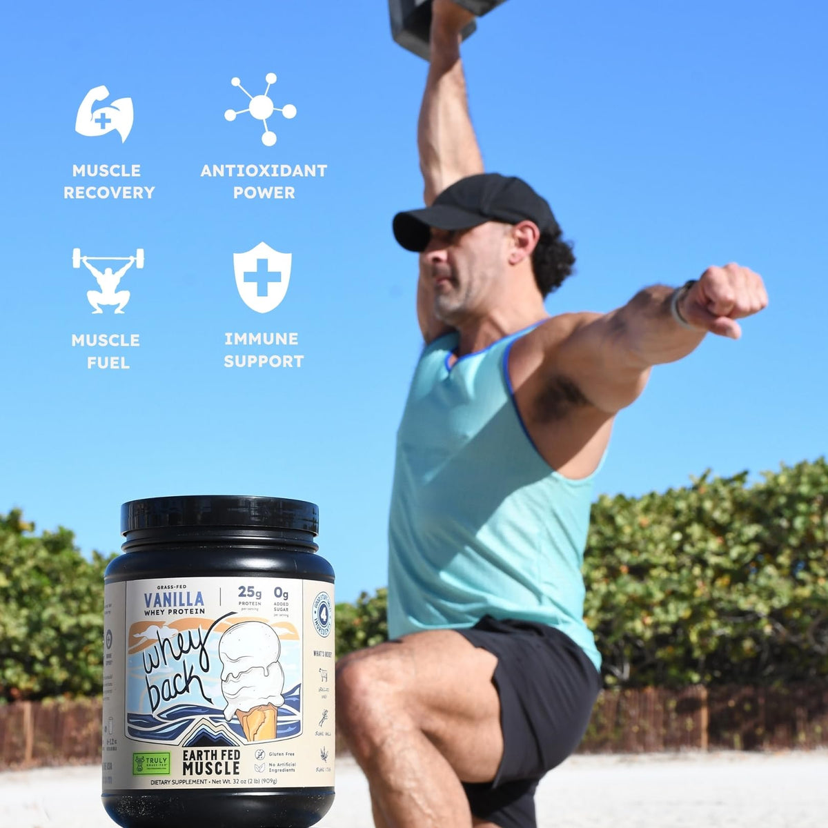 Earth Fed Muscle Whey Back Irish Grass Fed Whey Protein Isolate, Third-Party Certified. 25g Protein, Vanilla - Non-GMO, Hormone Free, Soy Free, Gluten Free - 2 LB, 29 Servings - PrimeBioHealth - canada supplements
