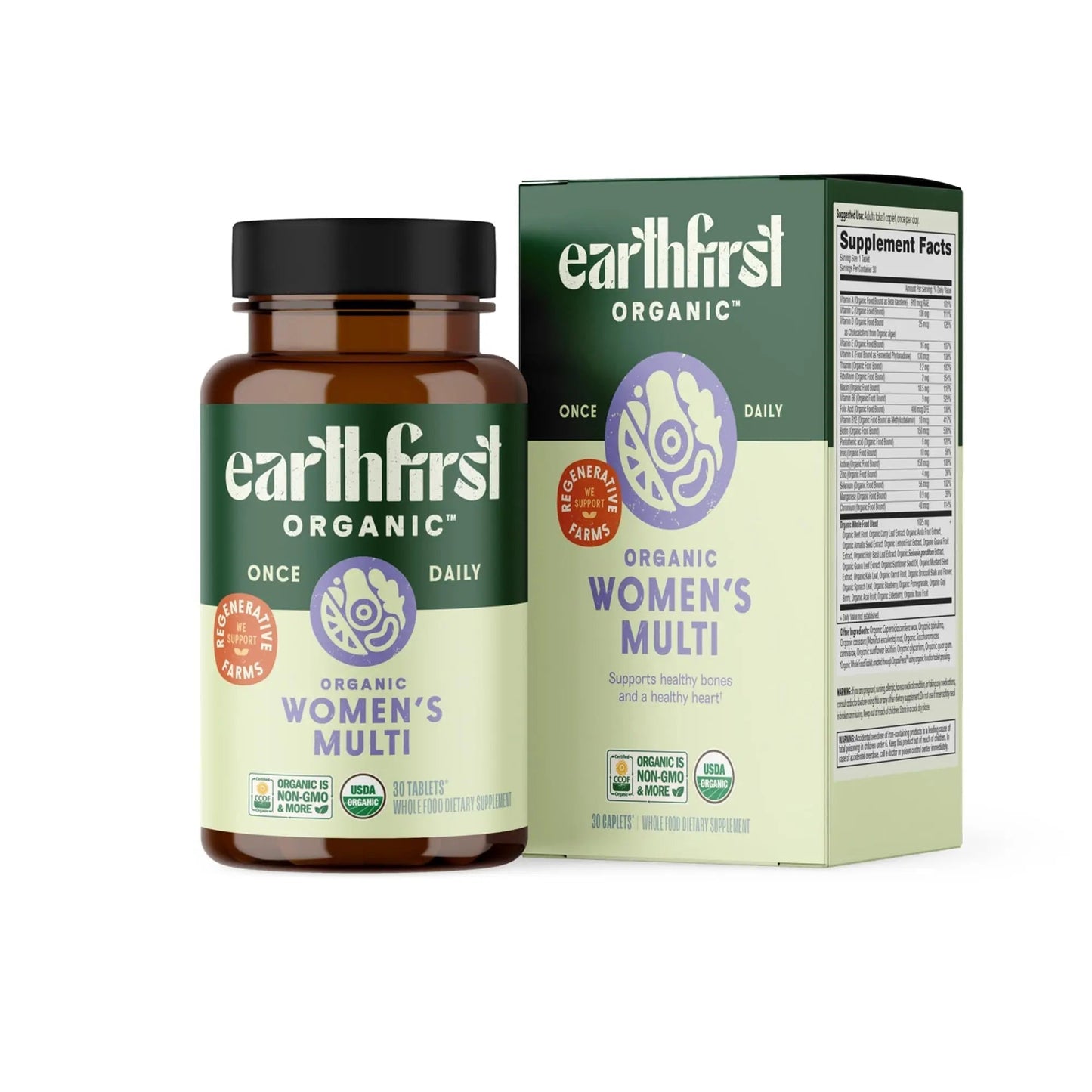 EarthFirst Organic Women’s Multi Once Daily, Women's Multivitamin, Iron, Vitamin B12 & More, 19 Vitamins from Herbs & Superfoods, 30 Count - PrimeBioHealth - canada supplements