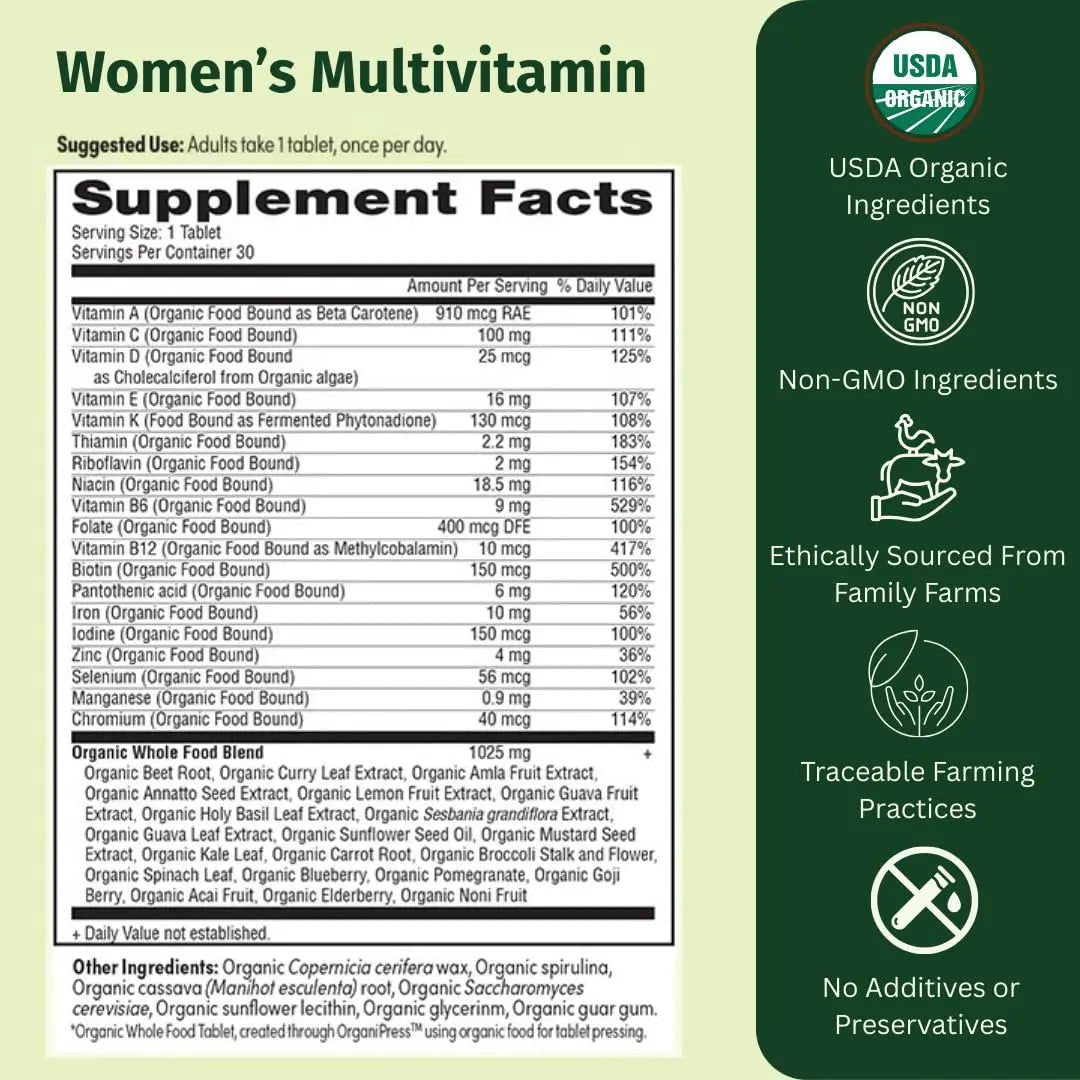 EarthFirst Organic Women’s Multi Once Daily, Women's Multivitamin, Iron, Vitamin B12 & More, 19 Vitamins from Herbs & Superfoods, 30 Count - PrimeBioHealth - canada supplements