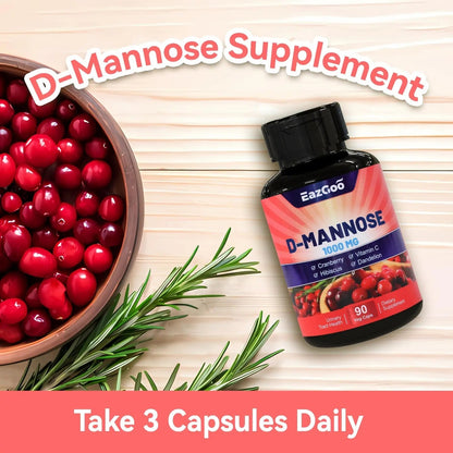 EAZGOO D-Mannose Supplement – 1000mg Capsules with Cranberry, Vitamin C, Hibiscus & Dandelion Extract, Support Urinary Health, D Mannose & Cranberry Capsules, 90 Count(Pack of 2) - PrimeBioHealth - canada supplements