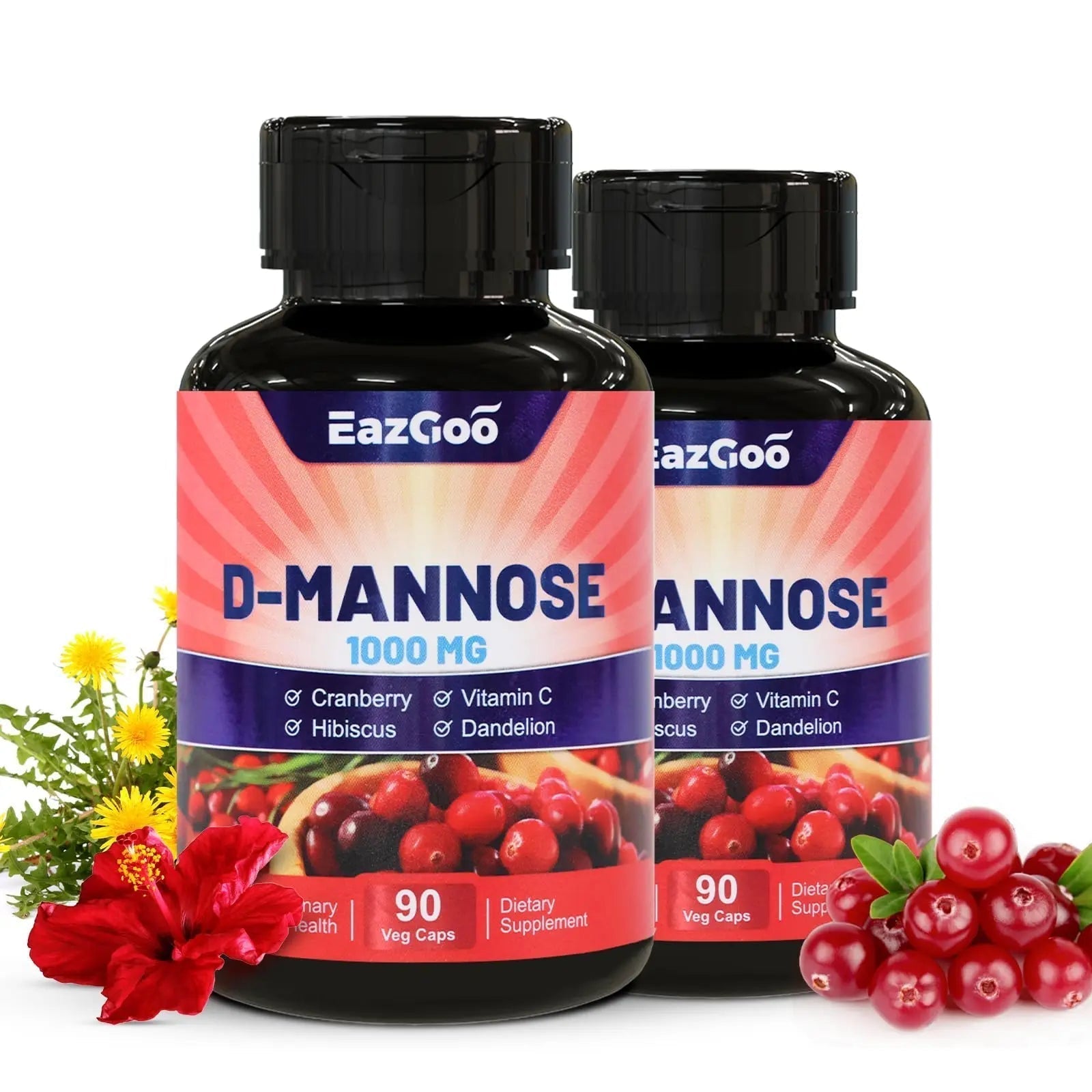 EAZGOO D-Mannose Supplement – 1000mg Capsules with Cranberry, Vitamin C, Hibiscus & Dandelion Extract, Support Urinary Health, D Mannose & Cranberry Capsules, 90 Count(Pack of 2) - PrimeBioHealth - canada supplements