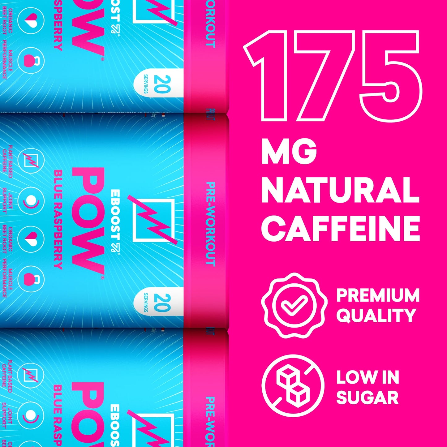 EBOOST POW Natural Pre Workout Powder – 20 Servings - Blue Raspberry - A PreWorkout Supplement for Performance, Joint Mobility Support, Energy - Men and Women - PrimeBioHealth - canada supplements
