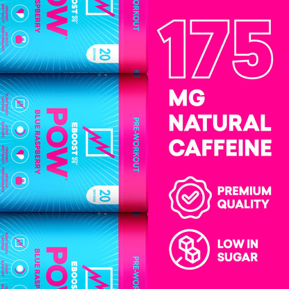 EBOOST POW Natural Pre Workout Powder – 20 Servings - Blue Raspberry - A PreWorkout Supplement for Performance, Joint Mobility Support, Energy - Men and Women - PrimeBioHealth - canada supplements
