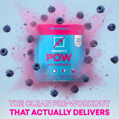 EBOOST POW Natural Pre Workout Powder – 20 Servings - Blue Raspberry - A PreWorkout Supplement for Performance, Joint Mobility Support, Energy - Men and Women - PrimeBioHealth - canada supplements