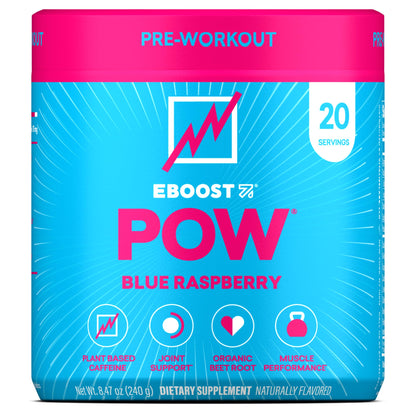 EBOOST POW Natural Pre Workout Powder – 20 Servings - Blue Raspberry - A PreWorkout Supplement for Performance, Joint Mobility Support, Energy - Men and Women - PrimeBioHealth - canada supplements