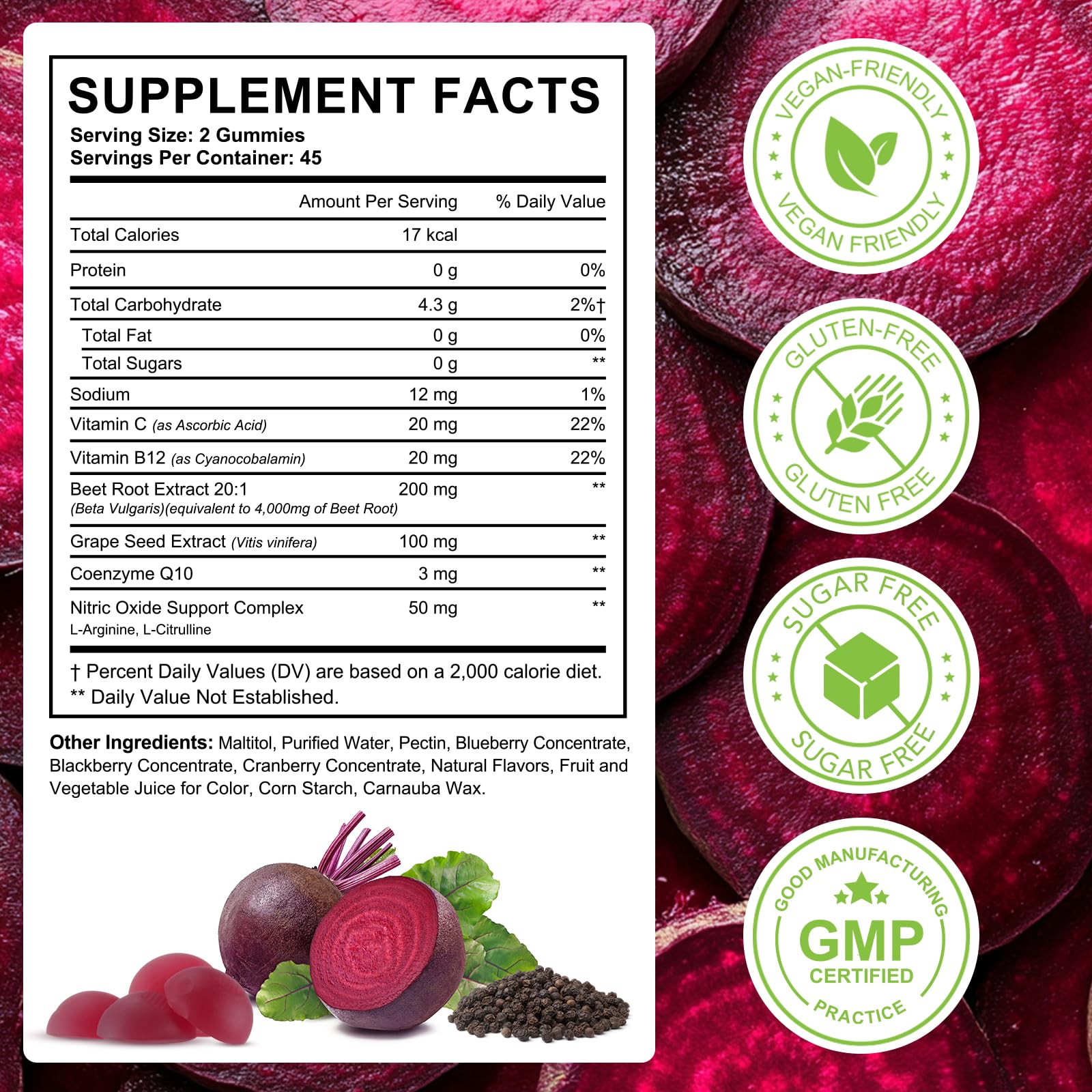 ECHTEYUN Super Beetroot Gummies, 8 in 1 Beet Root 4,000mg with Grape Seed Extract & CoQ10, Sugar Free - 90 Count (1) - PrimeBioHealth - canada supplements