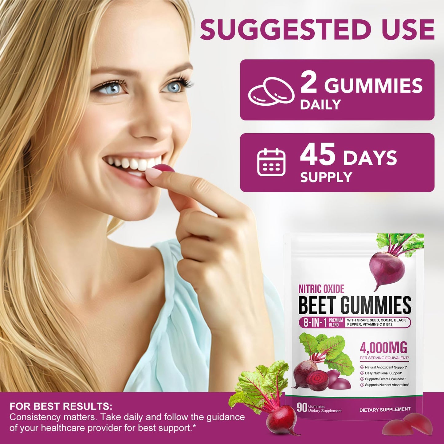 ECHTEYUN Super Beetroot Gummies, 8 in 1 Beet Root 4,000mg with Grape Seed Extract & CoQ10, Sugar Free - 90 Count (1) - PrimeBioHealth - canada supplements