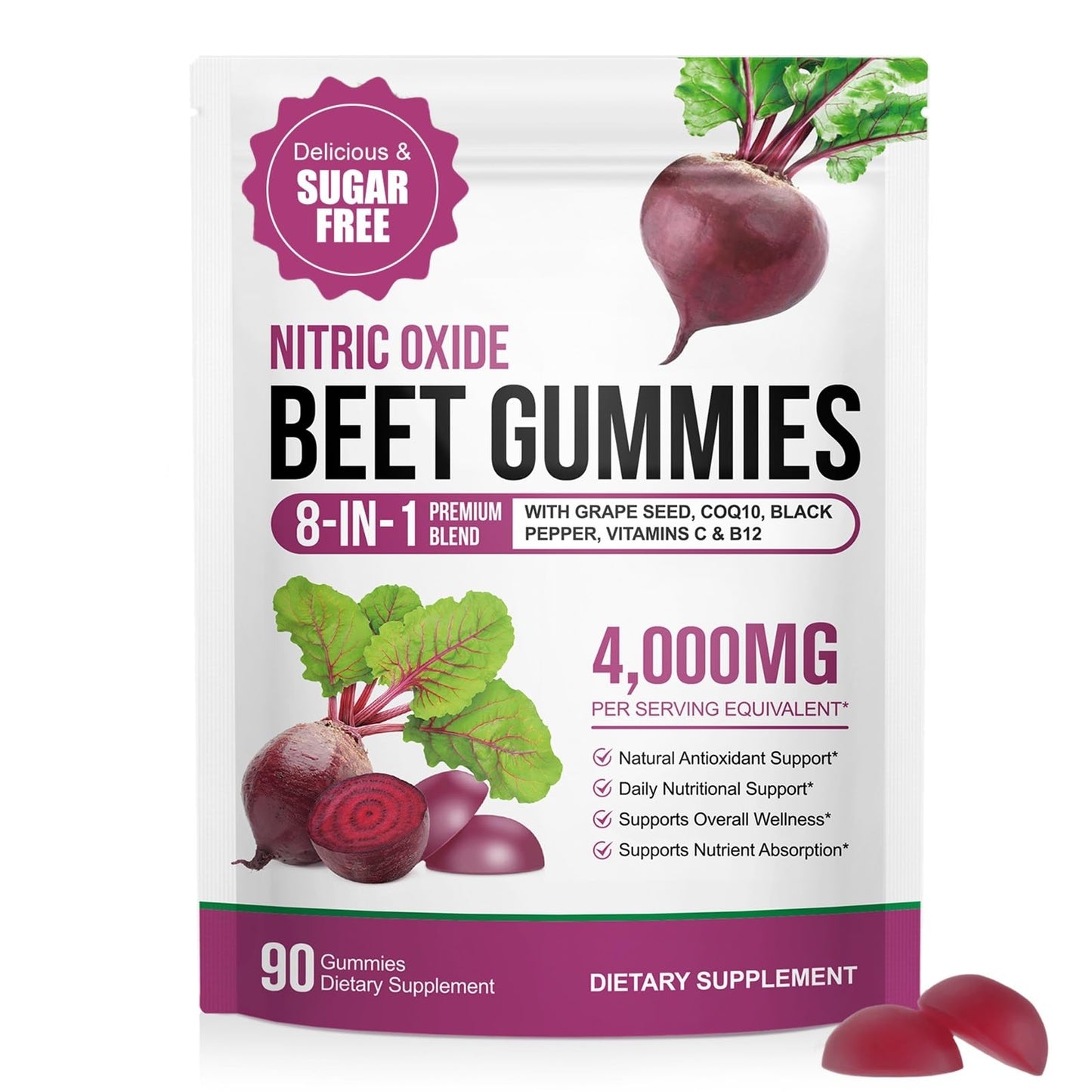 ECHTEYUN Super Beetroot Gummies, 8 in 1 Beet Root 4,000mg with Grape Seed Extract & CoQ10, Sugar Free - 90 Count (1) - PrimeBioHealth - canada supplements