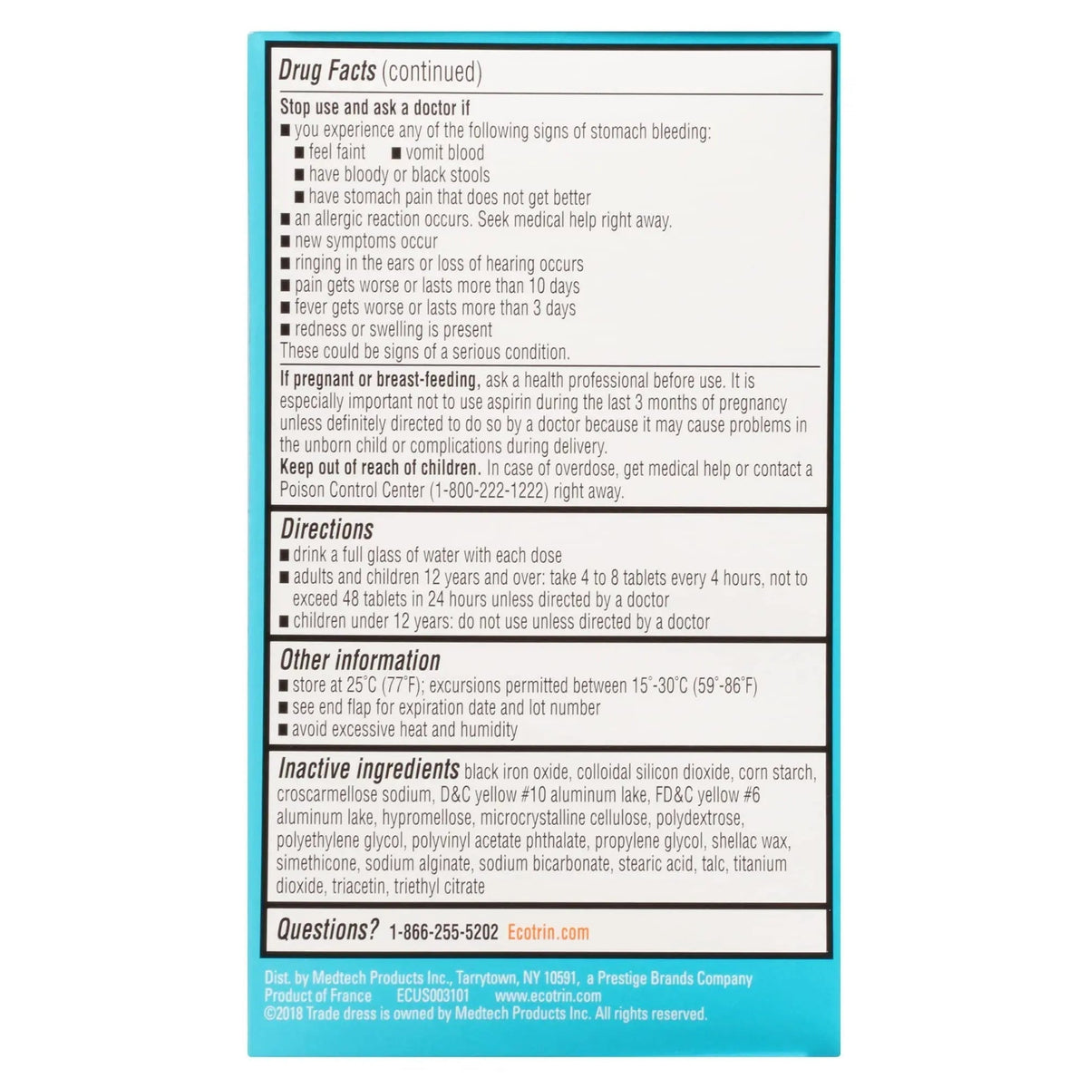 Ecotrin Low Strength Safety Coated Aspirin | NSAID | 81mg | 365 Tablets (2 Pack) - PrimeBioHealth - canada supplements